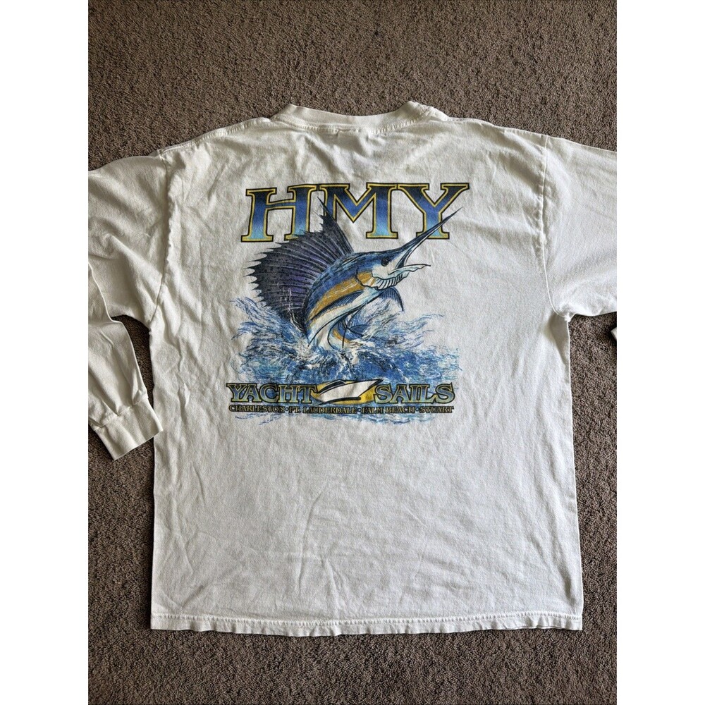 Vintage Hanes Heavyweight HMY Yacht Sails Florida Long Sleeve Pocket Tee Size L